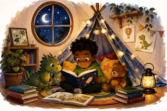 illustrate whimsical children book illustration and children story book