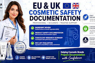 review cosmetic ingredients and prepare eu UK product safety reports