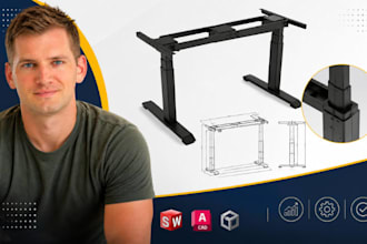 standing desk frame cad, height adjustable drawing, solidworks autocad expert 3d