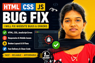 fix HTML CSS javascript website bugs and errors