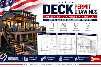 create deck permit drawings, patio porch pergola plans for city approval