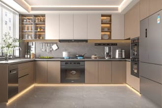 design commercial grade 3d kitchen modeling, quartz countertop,marble backsplash