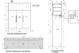 draw kitchen cabinet plan,  2d millwork shop drawing, joinery drawing  from cad