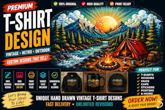 create vintage retro hand drawn outdoor t shirt artwork