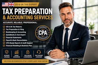 prepare US, UK tax returns, tax preparation, CPA, bookkeeping and quickbooks