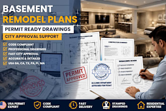 do USA basement remodel plan, renovation plan stamp for city permit approval