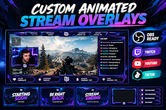 design custom animated obs overlays for twitch youtube and tiktok