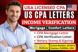 write verified US CPA letter, mortgage letter, income verification, CPA letter