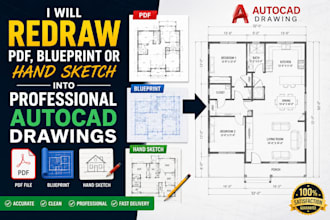 redraw PDF, blueprint or hand sketch into professional autocad drawings