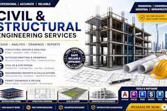 provide beam, column, slab and footing structural design with autocad drawings