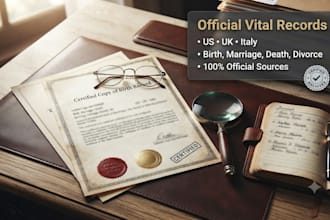 retrieve US, UK, italian birth, marriage, divorce, and death records genealogy