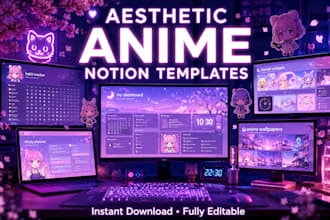 provide aesthetic anime notion templates bundle for productivity