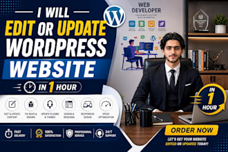 edit wordpress website or update  wordpress website in 1 hour