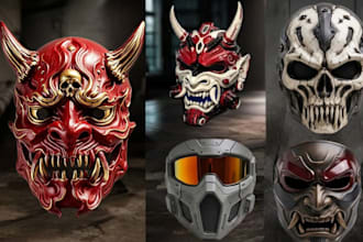 create 3d cosplay armor, 3d helmet, halloween mask, props for 3d printing