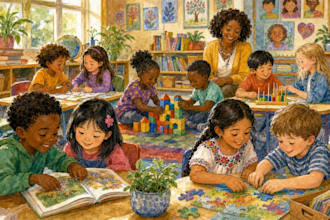illustrate educational childrens books with diverse characters