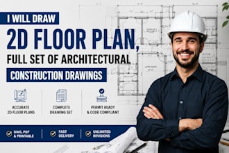draw 2d floor plan, full set of architectural construction drawings