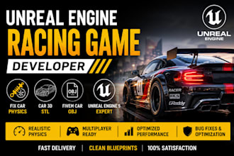 unreal engine racing game developer, fix car physics, car 3d stl, fivem car obj