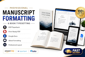 format manuscript, book typeset, KDP paperback, print ready PDF, google docs