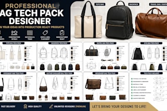 create a professional bag tech pack for backpack, tote, leather and travel bags