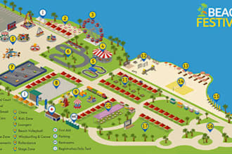 design professional event map, festival map, venue map and custom vector event