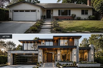 design modern house exterior facade front elevation 3d rendering renovation