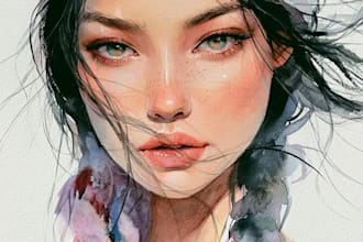 paint watercolor illustration and watercolor portrait