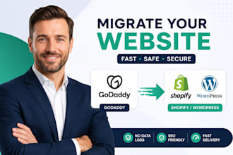 move migrate godaddy business website to shopify wordpress website