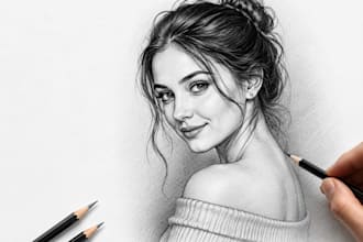 create a realistic pencil portrait drawing from photo in black and white
