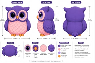 design custom plush reference sheet stuffed animal ych concept for manufacturing