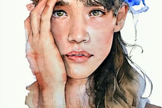 paint watercolor illustration and watercolor portrait