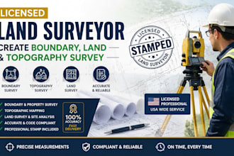 licensed land surveyor, create boundary, land and topography survey with stamp