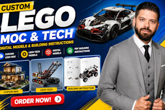 design custom lego moc, lego tech, digital lego models with building instruction