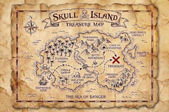 design realistic pirate treasure maps with vintage style