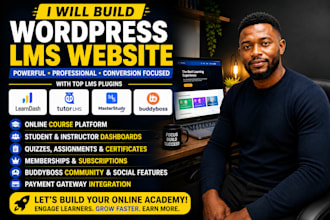 build wordpress lms website with learndash, tutor lms, masterstudy and buddyboss