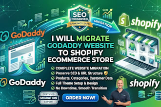 migrate godaddy website to shopify ecommerce store with SEO preserved