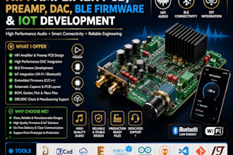 design hifi amplifier pcb, preamp, dac, ble firmware and iot development