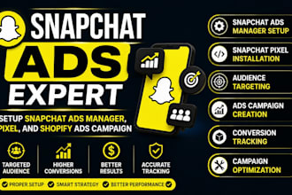 setup snapchat ads manager, pixel, and shopify ads campaign snapchat advertising