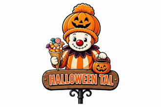 do halloween tal outdoor candy clown mascot logo free revisions and vector file