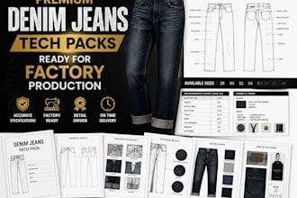 premium denim jeans tech packs ready for factory production