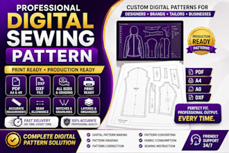 create digital sewing patterns and pattern grading  garment pattern in PDF, dxf