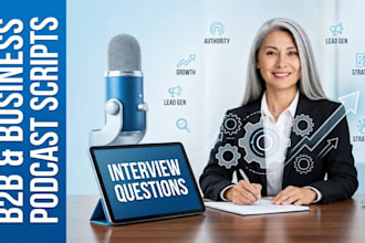 write professional b2b business podcast scripts and interview questions