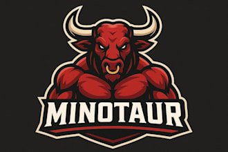 design professional minotaur mascot sport logo without any copyright