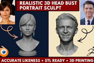 sculpt realistic 3d head bust model likeness from 2d photo for 3d printing