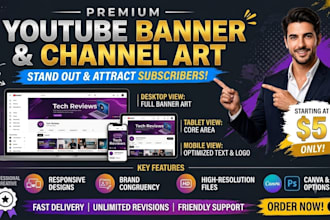 design professional youtube channel banner and channel art