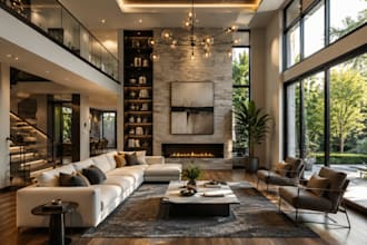 design modern interior design living room kitchen bathroom 3d rendering