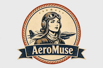 do creative lady fighter jet vintage logo with free revisions and vector file