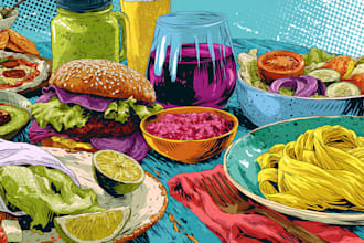 draw a illustration of food pop art