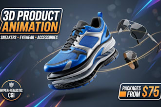 create hyper realistic 3d sneaker, eyewear, and apparel product animation