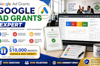 manage google ads grant setup, ads campaign for nonprofit adwords and manage ads