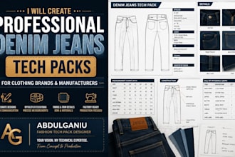 create professional denim jeans tech packs for clothing brands and manufacturers
